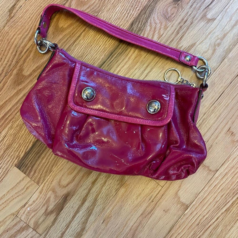 COACH Pink Magenta Poppy Purse Sparkle Hang Tag Patent Leather Handbag Bag Y2K